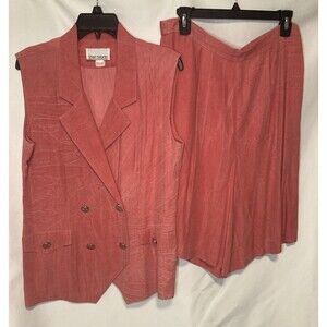 80s Sheri Martin Womens 14 Pant Suit Skorts 2 Piece Rose Pink Y2K Friends Office